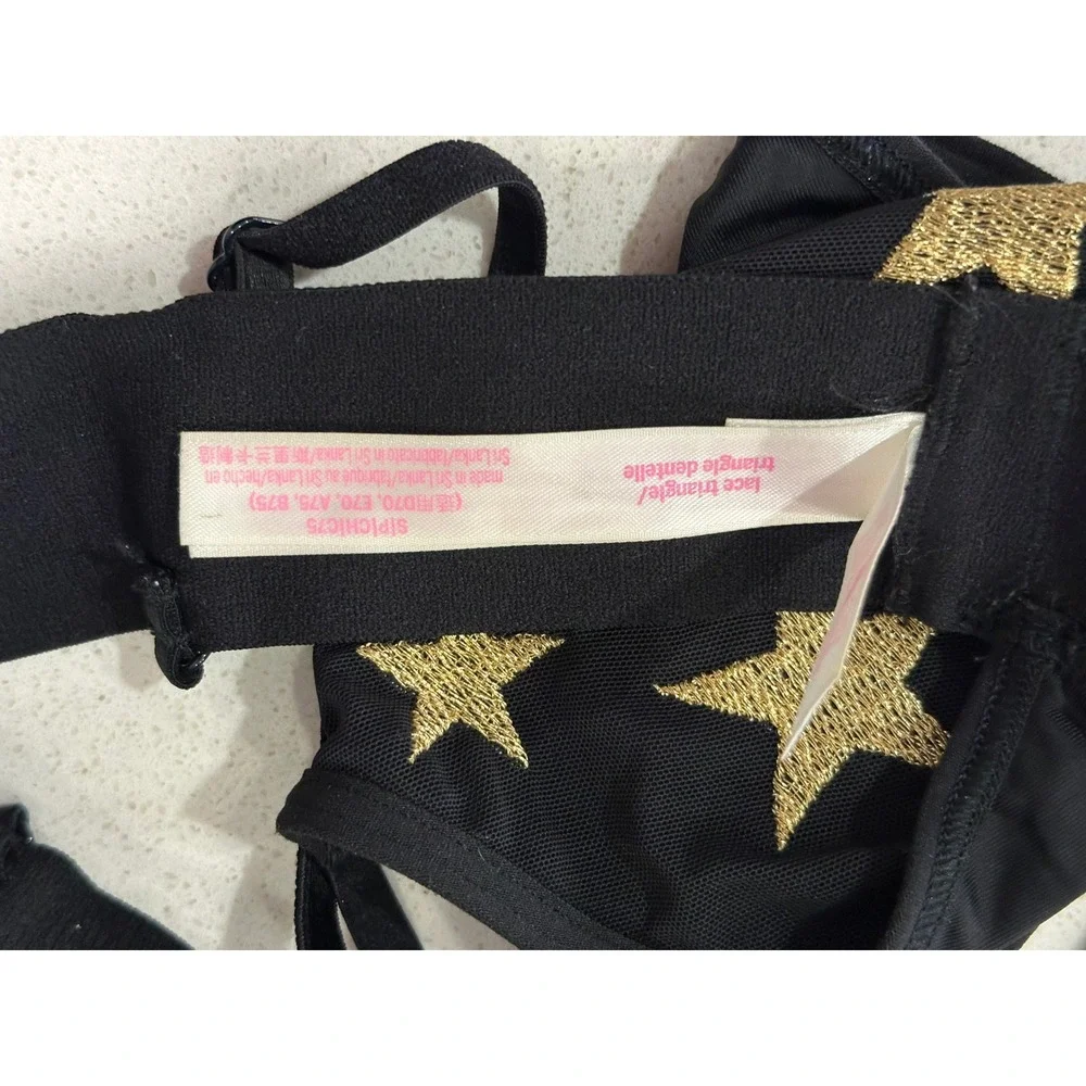 Victoria's Secret PINK Black Mesh Star Embroidered Triangle Bralette Small